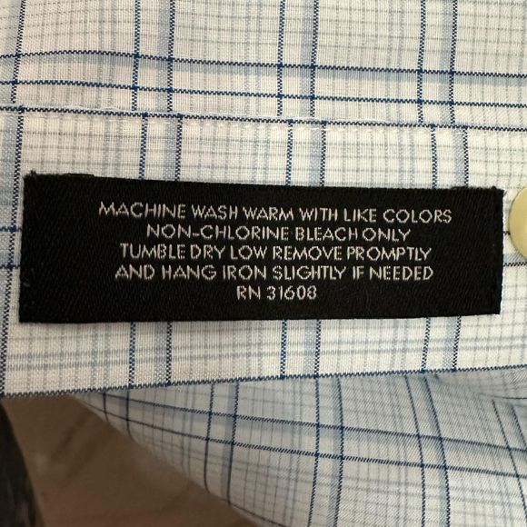 Jos. A. Bank Light Blue & White Plaid Long-sleeve Dress Shirt, Large, Pre-owned - Picture 7 of 7